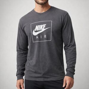 Nike Dri-FIT Long Sleeve Shirt Men’s Medium Gray Athletic Cut Nike Air Graphic
